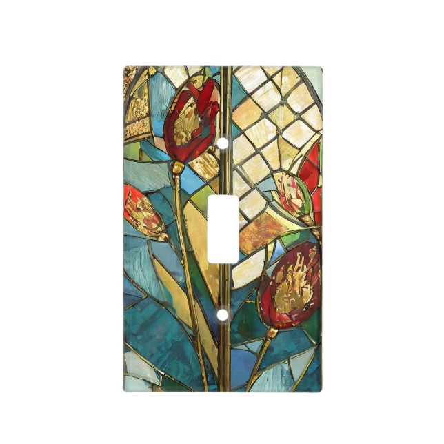 Stained Glass Red Chief Poppies at Sunrise Light Switch Cover (Front)