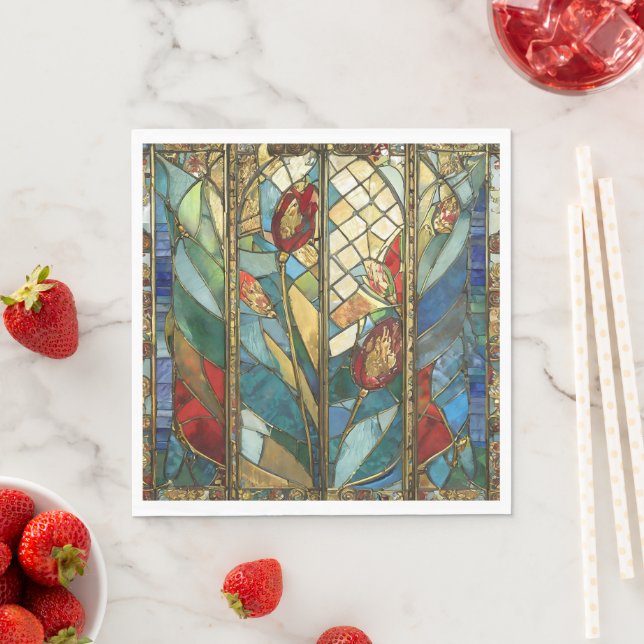Stained Glass Red Chief Poppies at Sunrise Napkins (Insitu)
