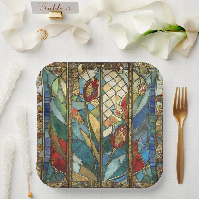 Stained Glass Red Chief Poppies at Sunrise Paper Plates (Wedding)