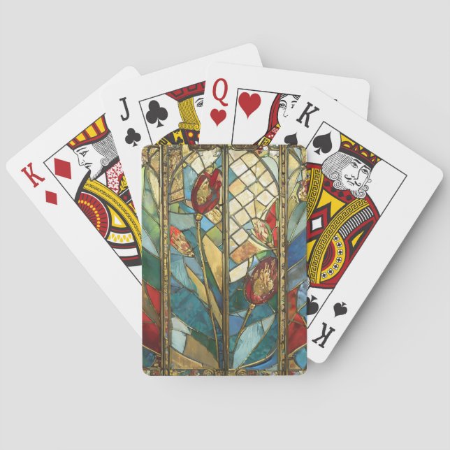 Stained Glass Red Chief Poppies at Sunrise Poker Cards (Back)