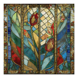 Stained Glass Red Chief Poppies at Sunrise Poster