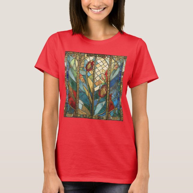 Stained Glass Red Chief Poppies at Sunrise T-Shirt (Front)