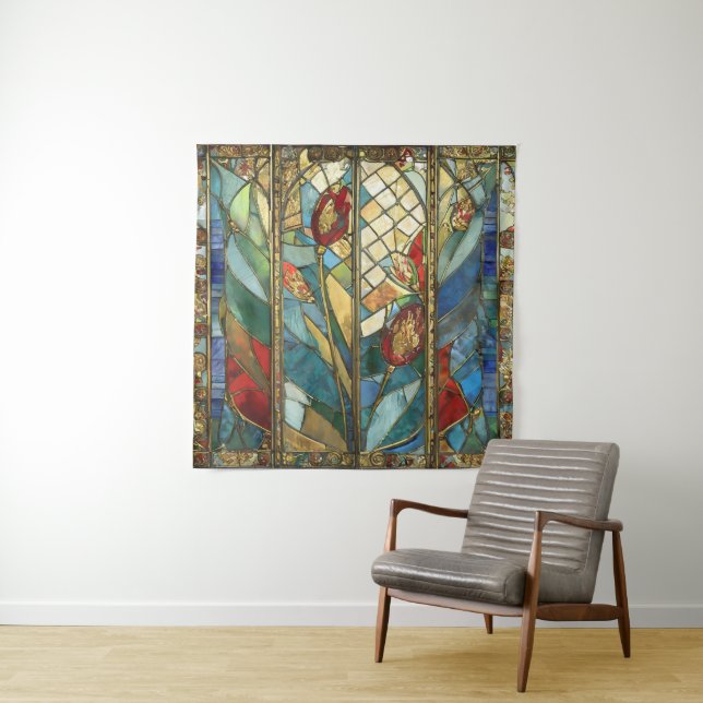 Stained Glass Red Chief Poppies at Sunrise Tapestry (In Situ)