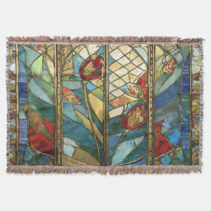 Stained Glass Red Chief Poppies at Sunrise Throw Blanket