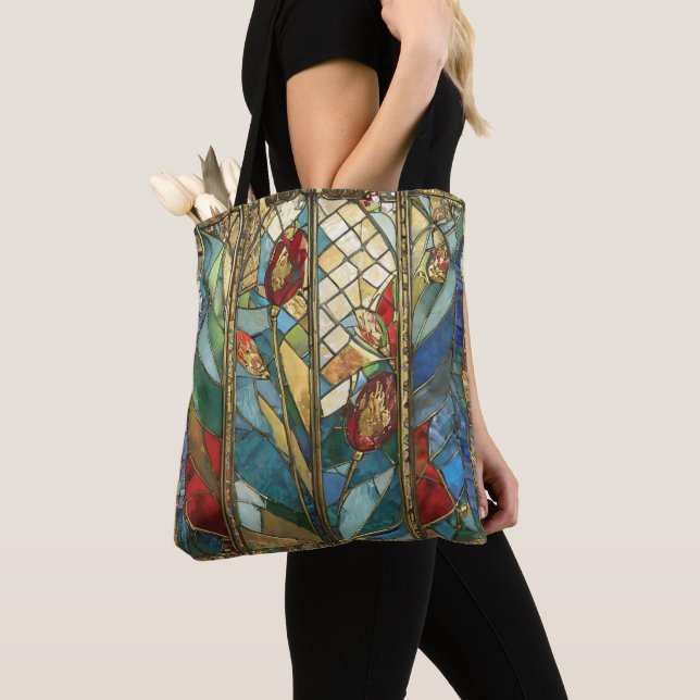 Stained Glass Red Chief Poppies at Sunrise Tote Bag (Close Up)