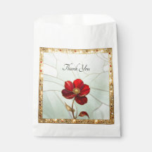 Stained Glass Red Flower Favor Bag