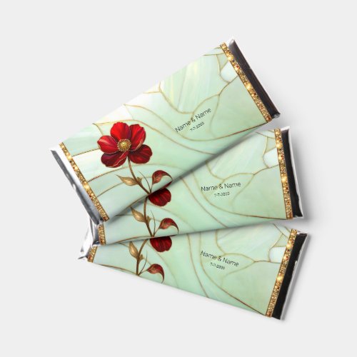 Stained Glass Red Flower Hershey Bar Favors