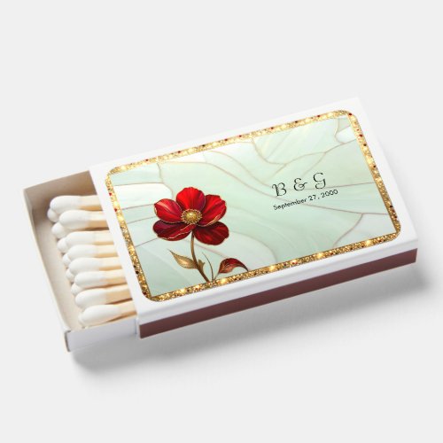 Stained Glass Red Flower Matchboxes
