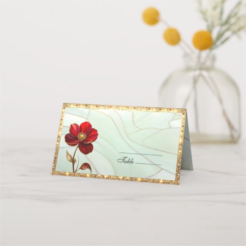 Stained Glass Red Flower Place Card