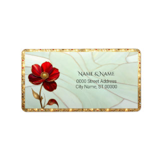 Stained Glass Red Flower Return Address Label