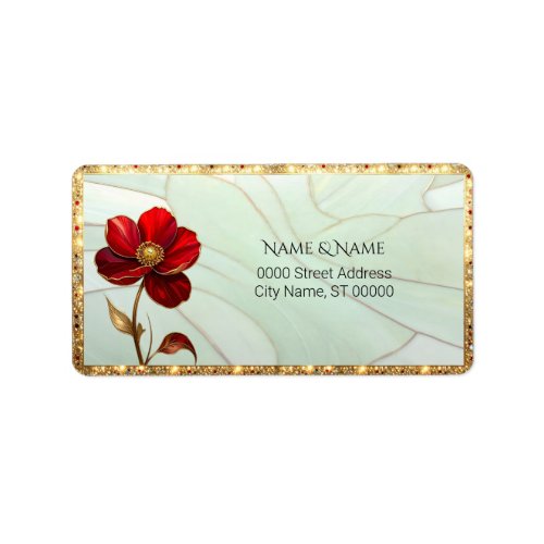 Stained Glass Red Flower Return Address Label