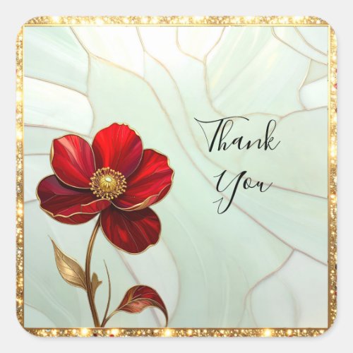 Stained Glass Red Flower with Gold Accents Sticker