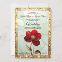 Stained Glass Red Flower with Gold Accents Wedding