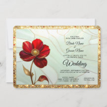 Stained Glass Red Flower with Gold Accents Wedding