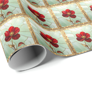Stained Glass Red Flower Wrapping Paper