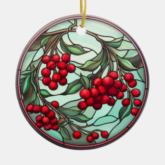 Stained Glass Red & Green Festive Tree Decoration