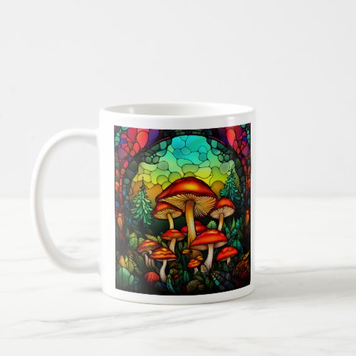 Stained Glass Red Mushrooms Toadstool Fantasy Coffee Mug