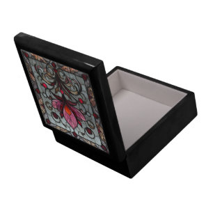 Stained Glass Red Pink Flower Gift Box