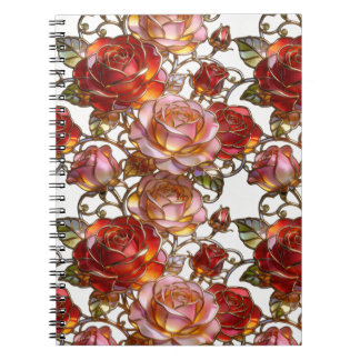 Stained Glass Red & Pink Roses Elegant Floral Notebook