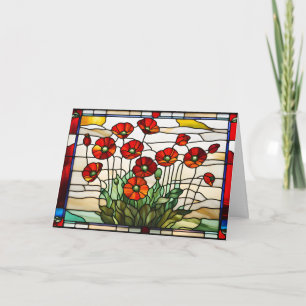 Stained Glass Red Poppy Flowers Bouquet Card