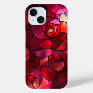 Stained Glass Red Rose Floral Art for Women iPhone 15 Case
