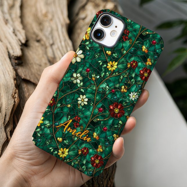 Stained glass red turquoise flowers Case-Mate iPhone case (Creator Uploaded)
