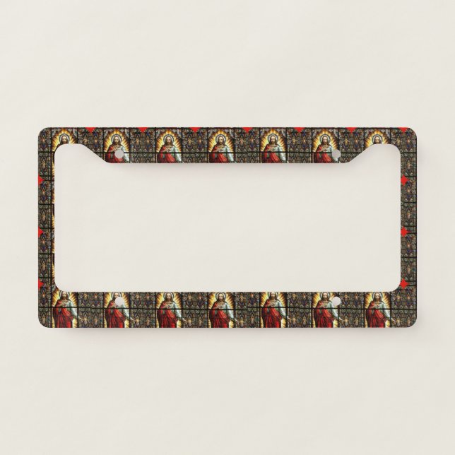 Stained Glass Religious Sacred Heart Jesus License Plate Frame (Front)