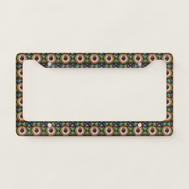 Stained Glass Religious Sacred Heart Jesus License Plate Frame (Front)