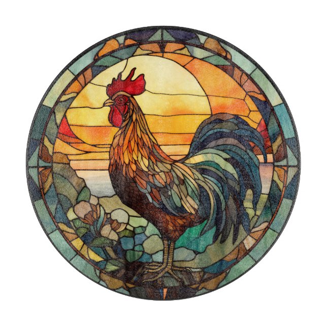 Stained Glass Rooster Cutting Board (Front)