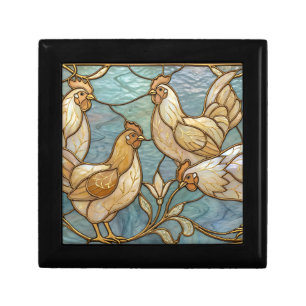 Stained Glass Roosters Elegant Chicken Farmhouse Gift Box