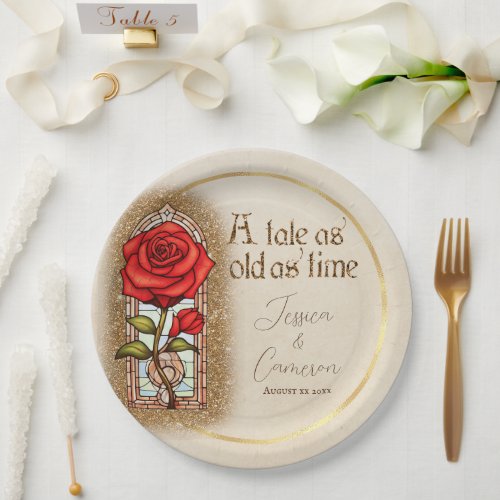 Stained Glass Rose Beauty and the Beast Theme Paper Plates