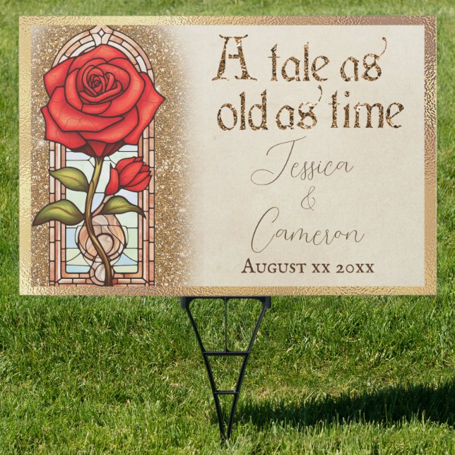 Stained Glass Rose Beauty and the Beast Theme Sign (Insitu)