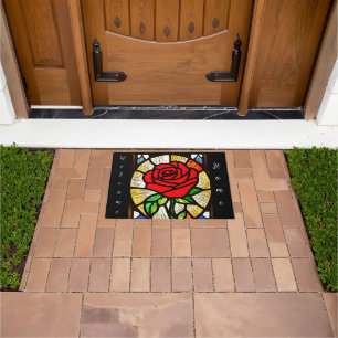 Stained glass rose doormat