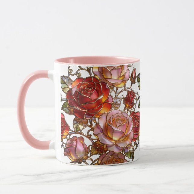 Stained Glass Rose Floral Coffee Mug (Left)