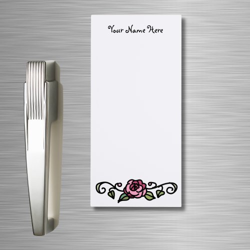 Stained Glass Rose Hand_Drawn Whimsical Floral  Magnetic Notepad