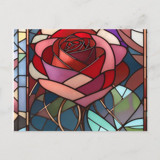 Stained Glass Rose Postcard (Front)
