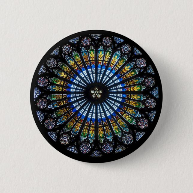 Stained glass rose window in France's Strasbourg Button (Front)
