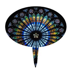 Stained glass rose window in France's Strasbourg Cake Topper