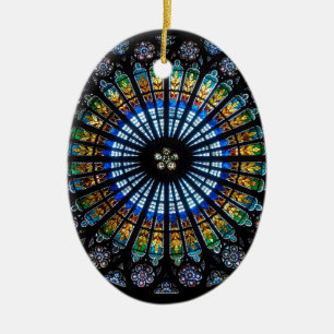 Stained glass rose window in France's Strasbourg Ceramic Ornament
