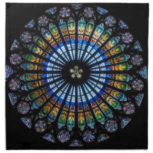 Stained glass rose window in France's Strasbourg Cloth Napkin
