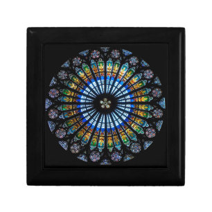 Stained glass rose window in France's Strasbourg Jewelry Box