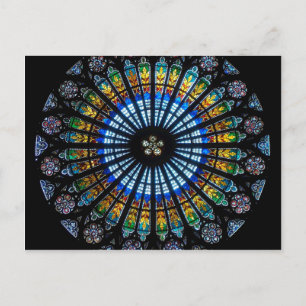 Stained glass rose window in France's Strasbourg Postcard