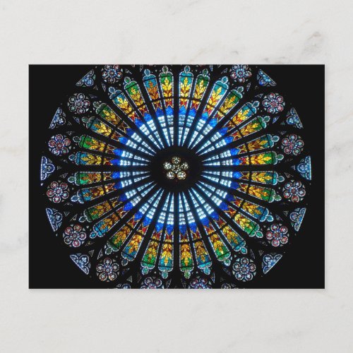 Stained glass rose window in Frances Strasbourg Postcard