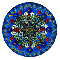 Stained Glass Rose Window Wall Clock