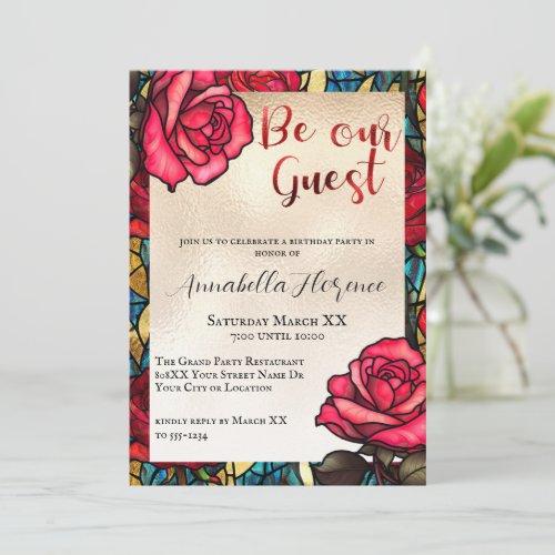 Stained Glass Roses Beauty and The Beast Invitation