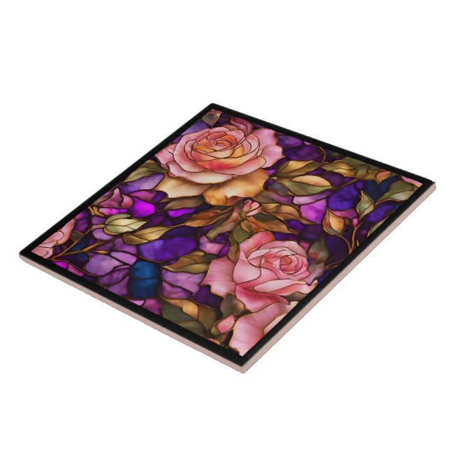 Stained Glass Roses Modern Elegant Collection Ceramic Tile (Side)