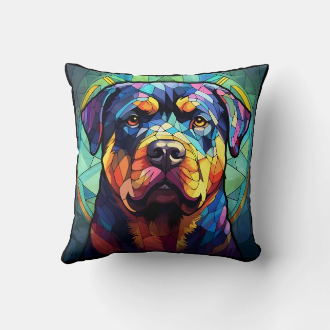 Stained Glass Rottweiler  Throw Pillow (Back)