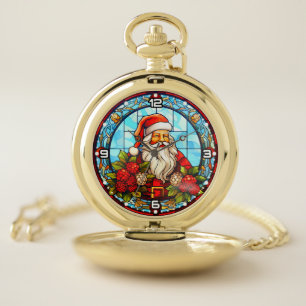 Stained Glass Santa Christmas Ornament-67672 Pocket Watch