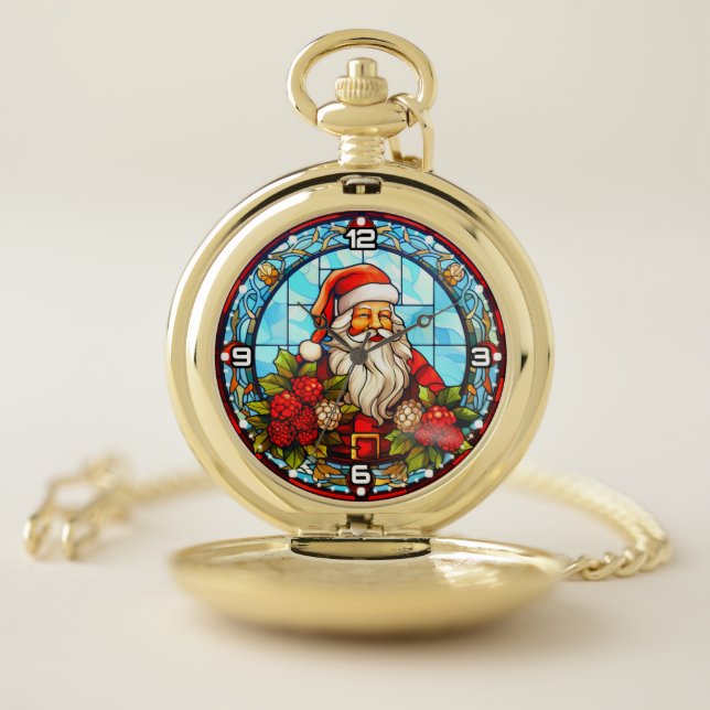 Stained Glass Santa Christmas Ornament-67672 Pocket Watch (Inside)