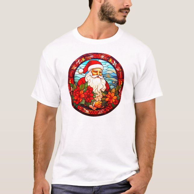 Stained Glass Santa Christmas Ornament-67679 T-Shirt (Front)